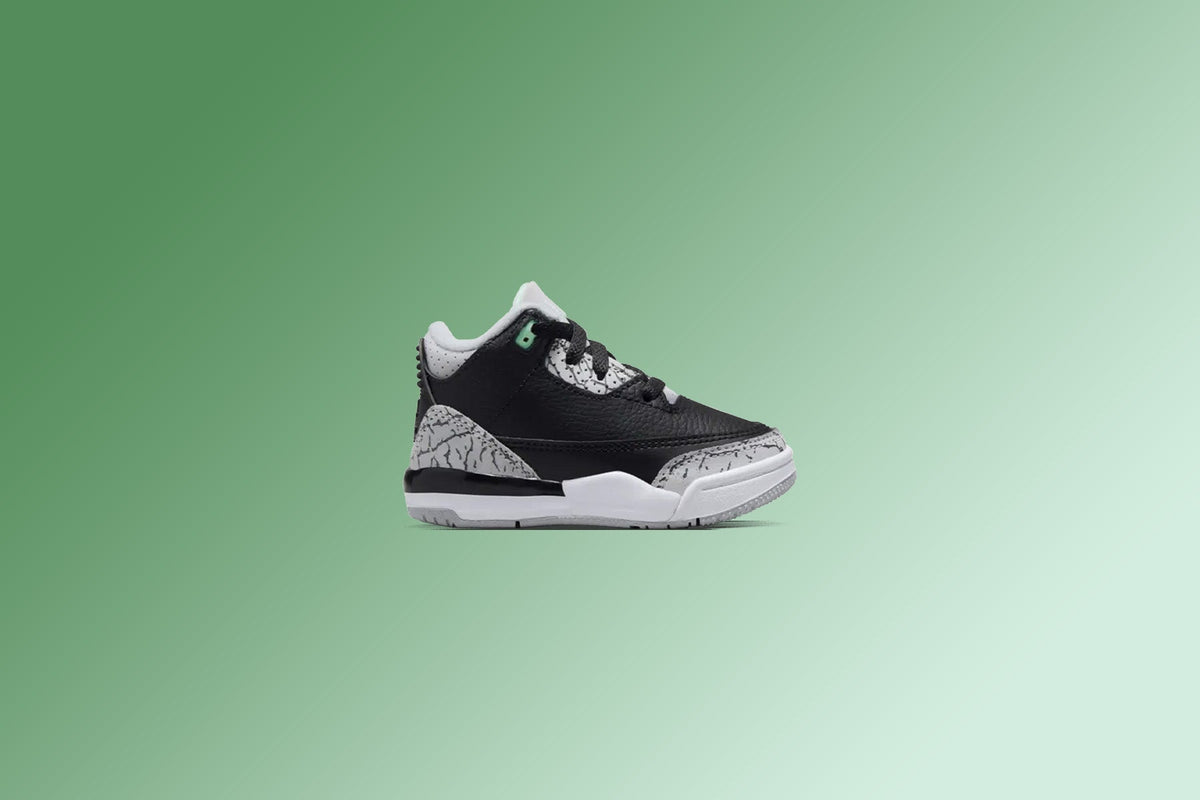 Air Jordan 3 Retro 'Green Glow' (TD) - Black/Green Glow/Wolf Grey
