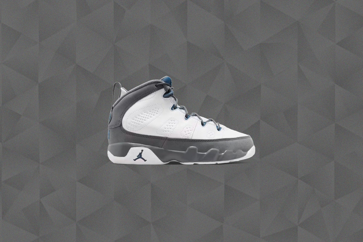 Air Jordan 9 Retro 'Flint Grey' (PS) - White/French Blue/Flint Grey