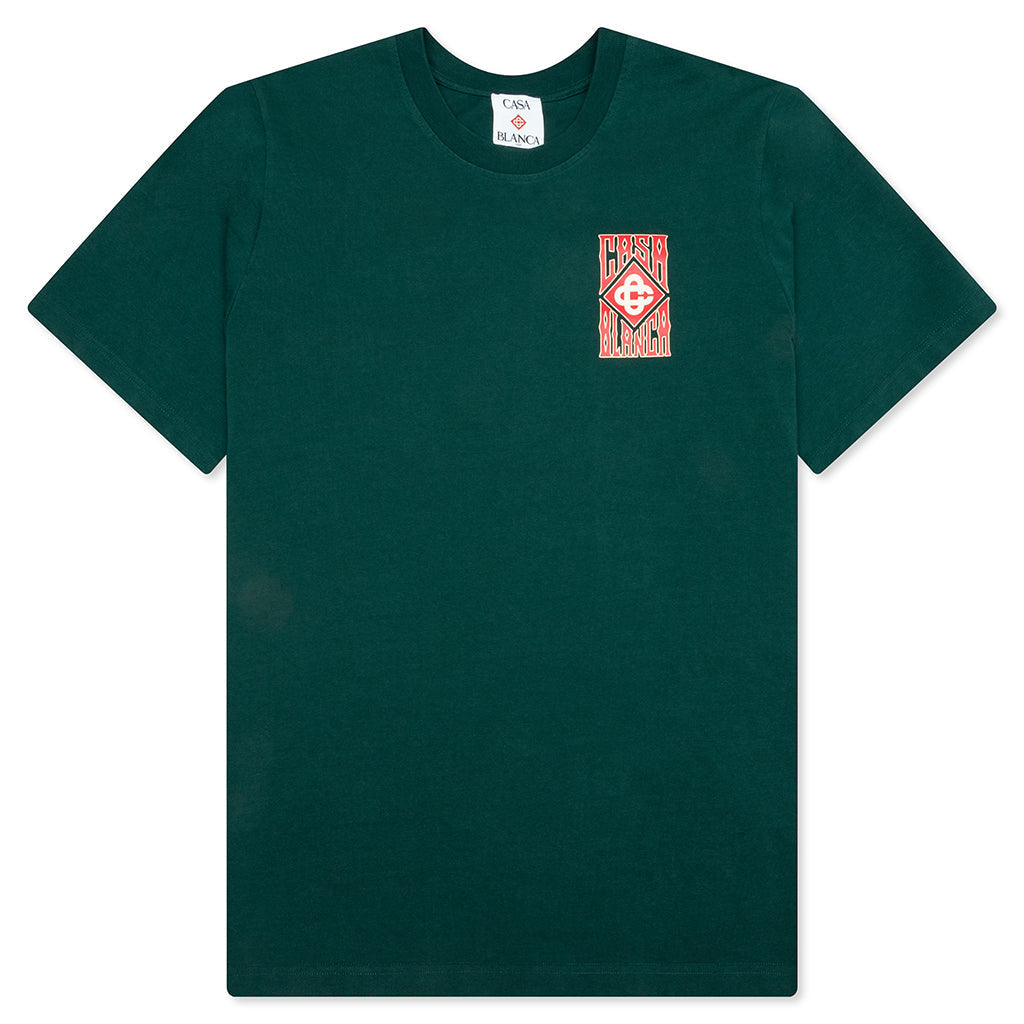 Gothic Stacked Logo Screen Printed T-Shirt - Green