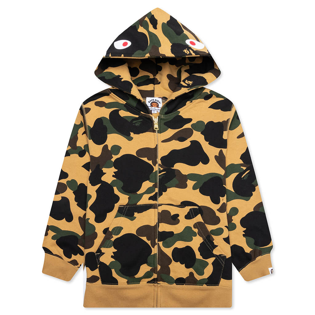 Kid's 1ST Camo Patch Print Shark Zip Hoodie - Yellow