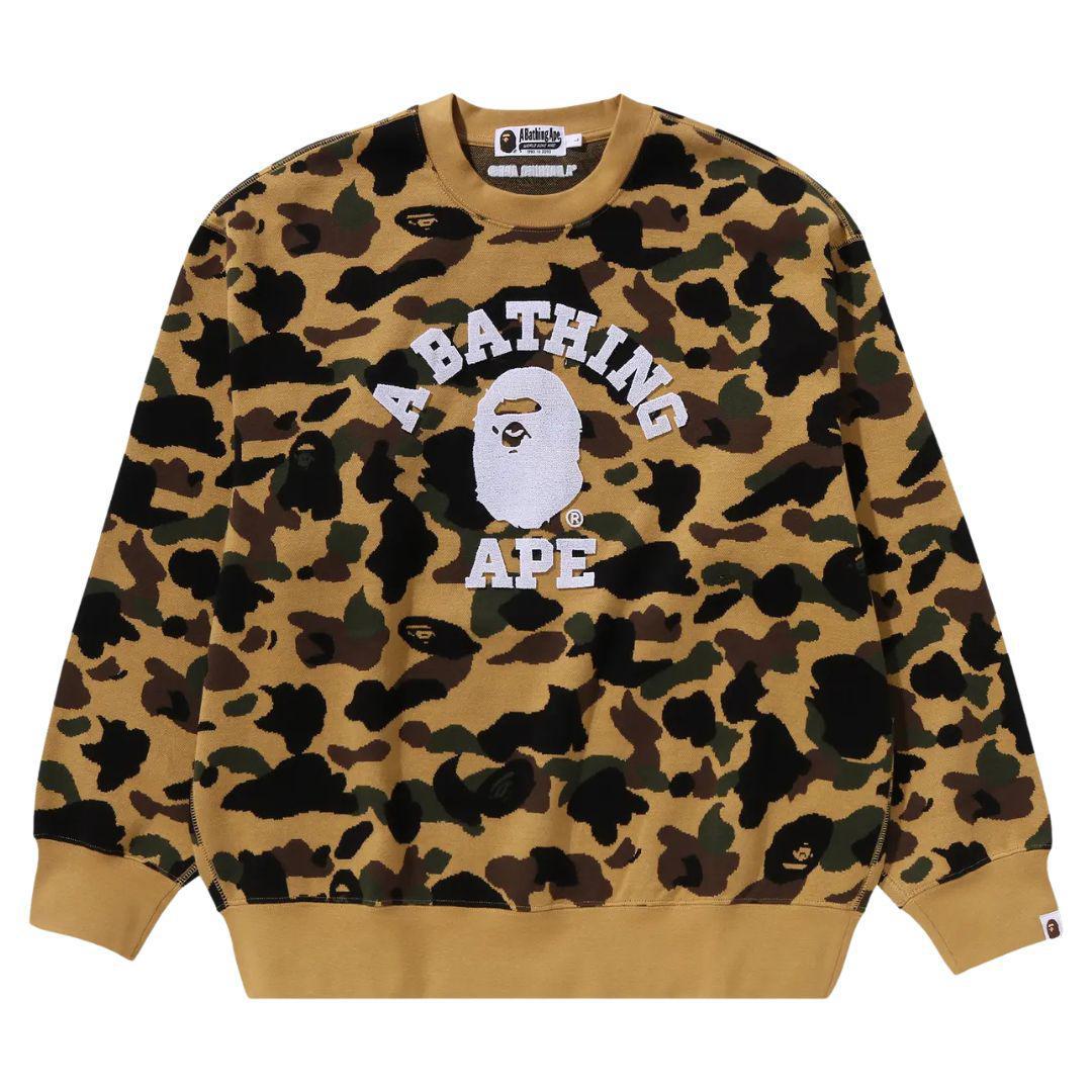 BAPE 1ST CAMO KNIT COLLEGE CREWNECK YELLOW