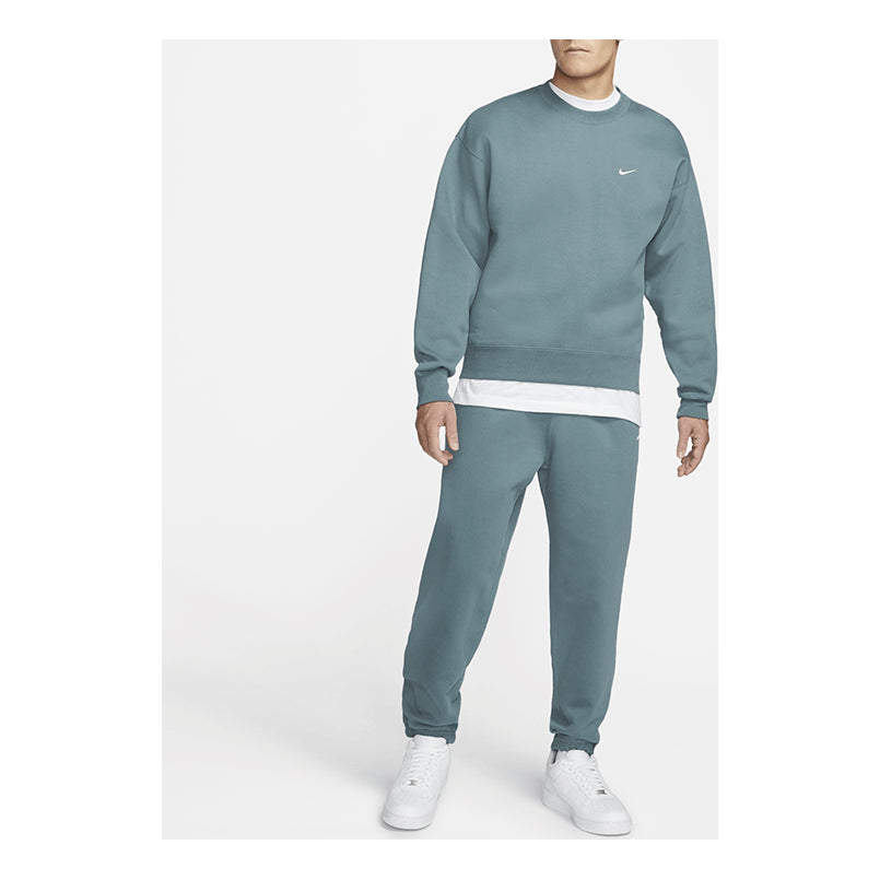 Men's Nike Lab Fleece Crew Solid Color Plush Stay Warm Sports Round Neck Pullover Dark Green DA0318-387