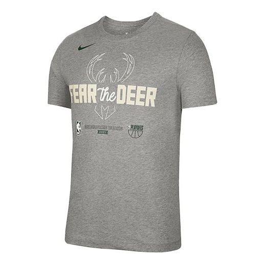 Nike NBA Milwaukee Bucks Logo Printing Basketball Sports Short Sleeve Gray DR0090-063