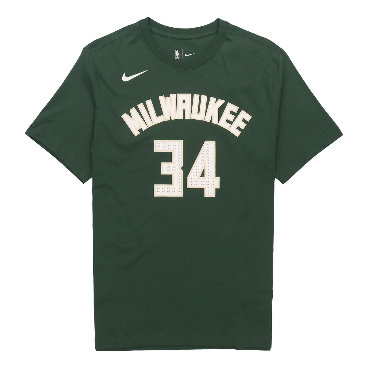 Men's Nike NBA Basketball Sports Round Neck Short Sleeve Milwaukee Bucks No.34 Green T-Shirt CV8535-326