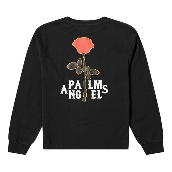 Men's PALM ANGELS Back Rose Printing Long Sleeves Black PMAB002E20JER0021025
