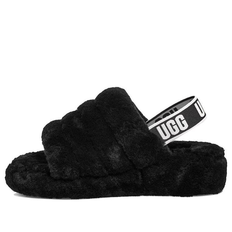 (WMNS) UGG Fluff Yeah Slide Thick Sole Slipper Black 1095119-BLK