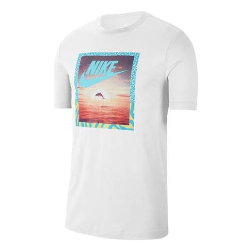 Nike Sportswear Printing Short Sleeve 'Aqua Photo White' CT6591-100
