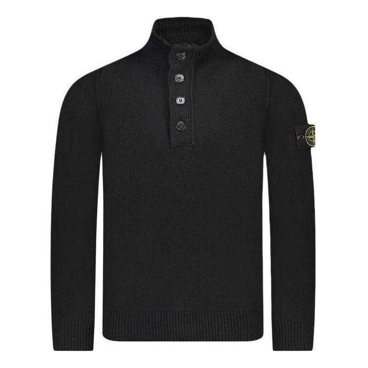 STONE ISLAND Wappen Patch High Neck Half Button Knit 'Black' 7915540A3-A0029